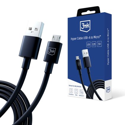 3mk Dátový kábel Hyper USB A na Micro USB 5V 2.4A 1.2m čierny