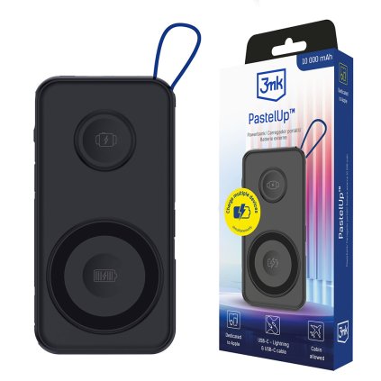 3mk Power Bank PastelUp USB A USB C Lightning MagSafe Qi 10000mAh 22.5W hliník čierna