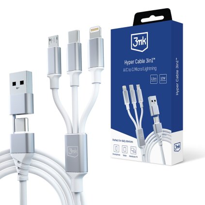3mk 3v1 Dátový kábel Hyper USB A C na USB C Micro USB Lightning 1.5m biely