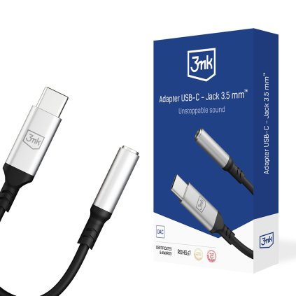 3mk Audio Kabel Adapter USB C na Jack 3.5mm DAC Chip Hliníkový Sivý