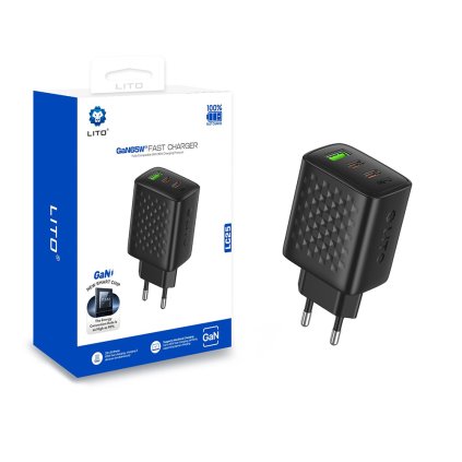 Lito Wall Charger LC25 2x Type C USB výstup PD65W GaN PC nehorľavý EU zástrčka čierny