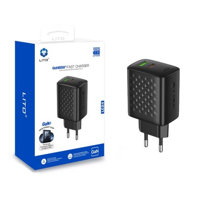 Lito Wall Charger LC24 Type C USB výstup PD65W GaN PC nehorľavá EU zástrčka čierna