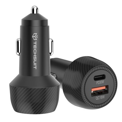 Techsuit Nabíjačka do auta CarbonVolt C7 Rýchlonabíjačka 48W USB Type C QC30 18W PD30W čierna