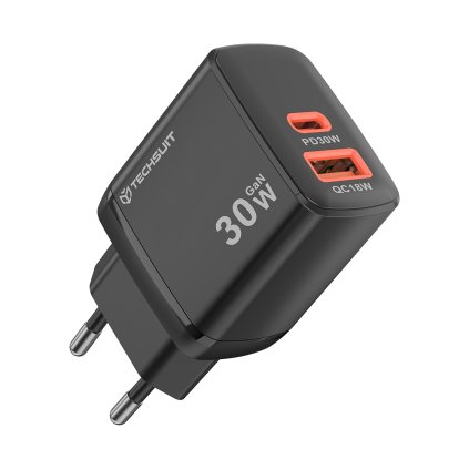 Nabíjačka Techsuit Duonix30W CH1 Type C USB Duálna cestovná 30W čierna