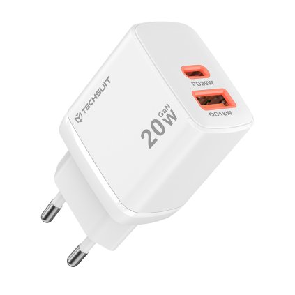 Nabíjačka Techsuit Duonix20W CH2 Type C USB Dual Travel 20W biela
