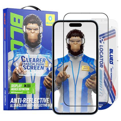 Blueo anti-reflective HD sklo s aplikátorom pre iPhone 15 Pro čierne