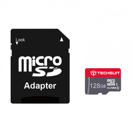 Techsuit puzdro pamäťová karta THCM26 s adaptérom MicroSDHC Class 10 128GB červená