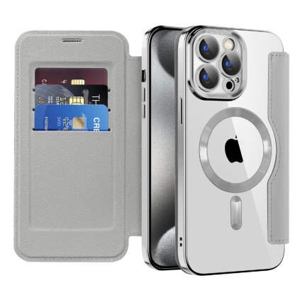 Techsuit SmartMag knižkové puzdro iPhone 15 Pro sivé