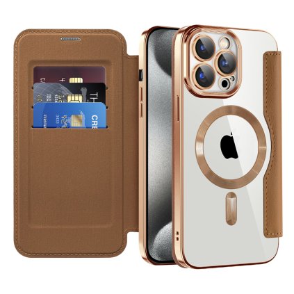 Puzdro na knihu Techsuit SmartMag pre iPhone 15 Pro hnedé