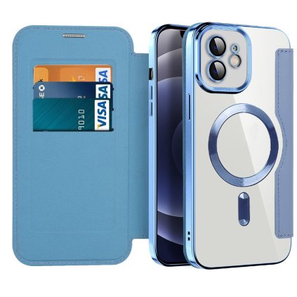 Puzdro na knihu Techsuit SmartMag iPhone 12 svetlomodré