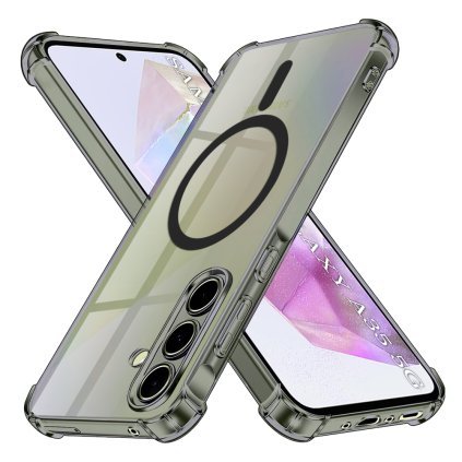 Techsuit Shockproof priehľadné silikónové puzdro MagSafe Samsung Galaxy A35 5G dymovo čierne