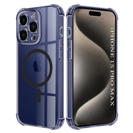 Techsuit Shockproof priehľadné silikónové puzdro MagSafe iPhone 15 Pro Max dymovo čierna