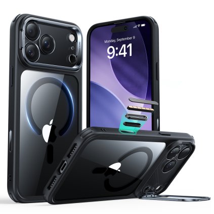 ESR Classic Hybrid HaloLock Kickstand Puzdro iPhone 17 Pro čierna priehľadná