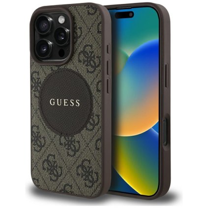 Guess 4G Circle Classic Logo MagSafe iPhone 16 Pro Hnedé puzdro