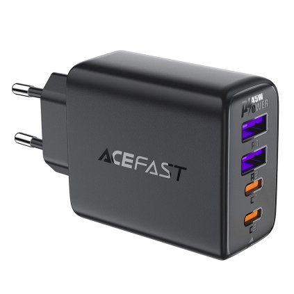 Acefast Sieťová nabíjačka A61 GaN Rýchlonabíjačka 2x USB 2x Type C PD45W 5V 3.6A Čierna