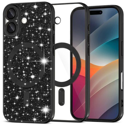 Techsuit Luxury Glitter MagSafe pre iPhone 17 čierne puzdro