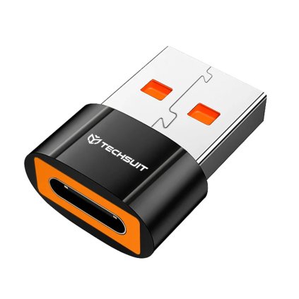 Techsuit Premium OTG Adaptér HyperPort A7 Type C na USB3.0 5Gbps 10A pre telefón čierna oranžová