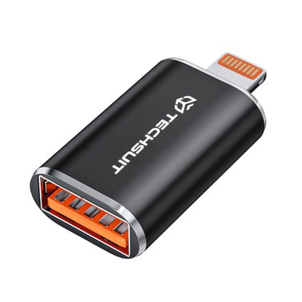 Techsuit Premium OTG Adaptér HyperPort A6 USB3.0 na Lightning PD30W 5Gbps GaN pre iPhone čierna oranžová
