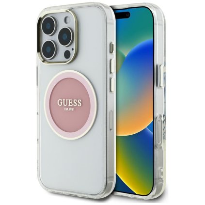 Guess IML Metal Colored Circle MagSafe puzdro iPhone 16 Pro Max Ružová