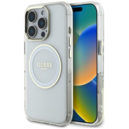 Guess IML Metal Colored Circle MagSafe puzdro iPhone 16 Pro Max biele