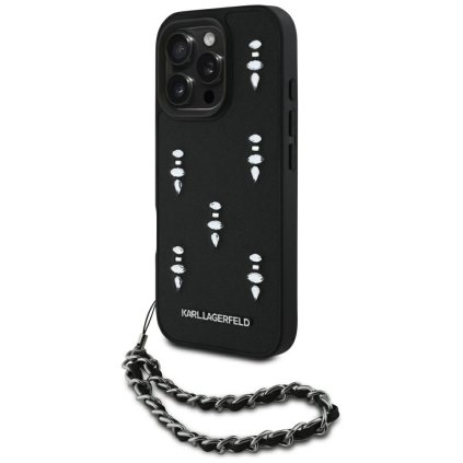 Karl Lagerfeld Saffiano puzdro iPhone 16 Pro Max kryštály a prívesok
