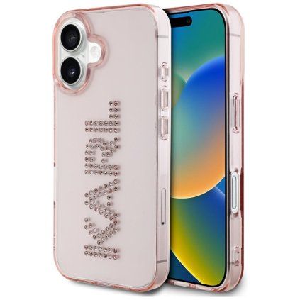 Karl Lagerfeld IML Rhinestones Puzdro iPhone 16 s ruzovym logom