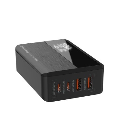ColorWay Nabíjací Kábel Adaptér 2xUSB QC 2xType C PD3.0 PPS 100W LED Displej Čierny