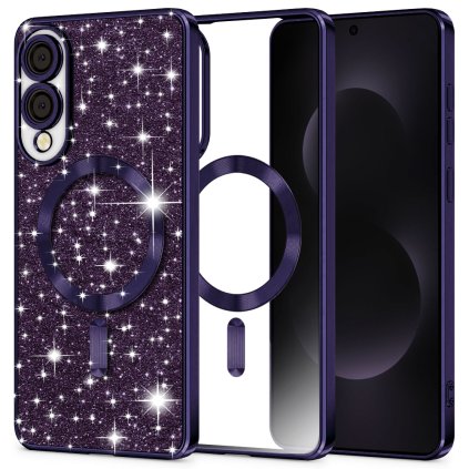 Techsuit Luxury Glitter MagSafe pre Samsung Galaxy S25 Edge tmavofialové puzdro