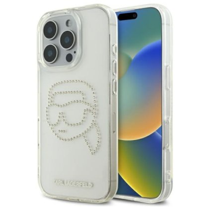 Karl Lagerfeld IML Rhinestones iPhone 16 Pro Max priehľadné puzdro Karl Head