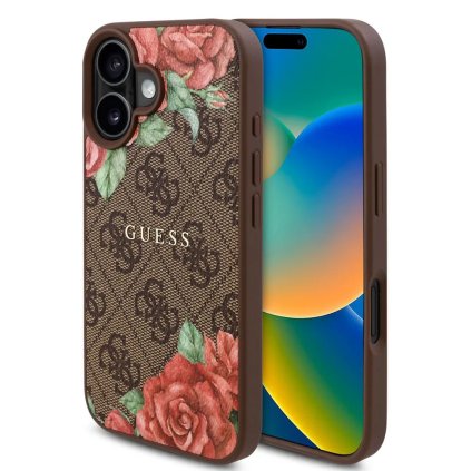 Guess Puzdro 4G Flower Print MagSafe iPhone 16 hnedé