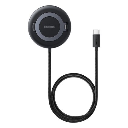 Baseus Magnetické Bezdrôtové Puzdro Nabíjačka Simple Mini4 s Držiakom USB C Qi2 15W 1m Kozmická Čierna