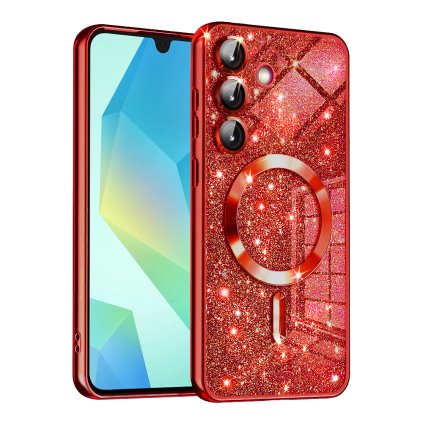 Techsuit Luxury Glitter MagSafe pre Samsung Galaxy A16 4G A16 5G červené puzdro