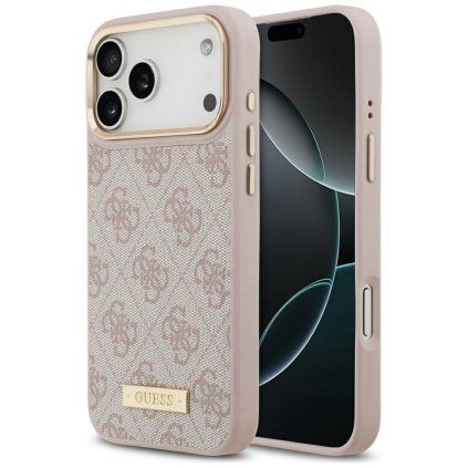 Guess Hardcase 4G Logo Plate MagSafe iPhone 17 Pro Max ružová