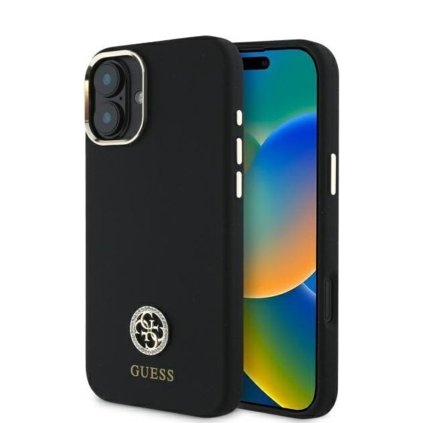 Guess Silicone Logo Strass 4G puzdro iPhone 16 čierne