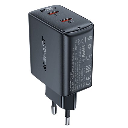 Acefast Wall Charger A49 2x Type-C univerzálna nabíjačka GaN PD35W čierna