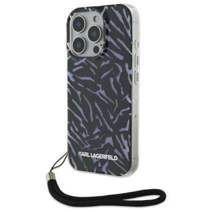 Karl Lagerfeld Hardcase iPhone 16 Pro Max fialová zebra so šnúrkou