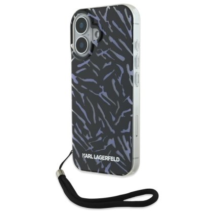Karl Lagerfeld puzdro iPhone 16 Plus fialová zebra s popruhom