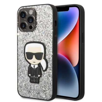 Karl Lagerfeld Hardcase Glitter iPhone 14 Pro Max strieborné vločky Ikonik