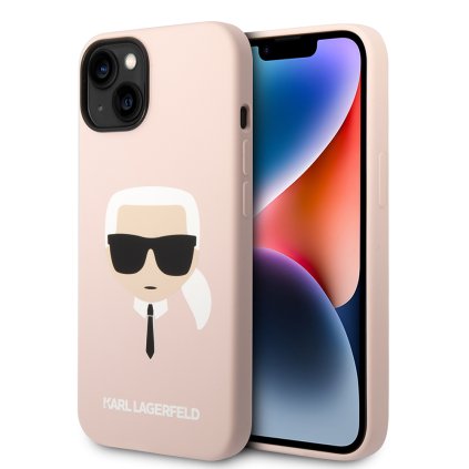 Karl Lagerfeld Silicone puzdro iPhone 14 Plus ružová Karlova hlava
