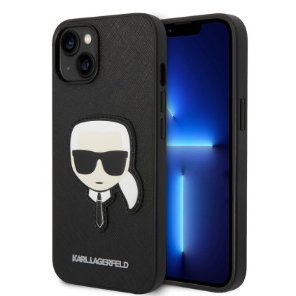 Karl Lagerfeld Saffiano puzdro iPhone 14 Plus Karlova hlava khaki