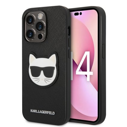 Karl Lagerfeld Saffiano puzdro iPhone 14 Pro Choupette Head čierne