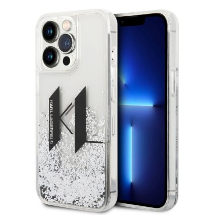 Karl Lagerfeld Hardcase Liquid Glitter iPhone 14 Pro veľký KL čierna
