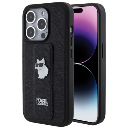 Karl Lagerfeld Saffiano Gripstand iPhone 14 Pro Choupette ružová