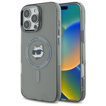 Karl Lagerfeld IML MagSafe iPhone 16 Pro Max Metal Choupette's Head strieborná