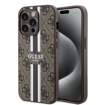 Guess Hardcase 4G Printed Stripes MagSafe iPhone 15 Pro hnedý