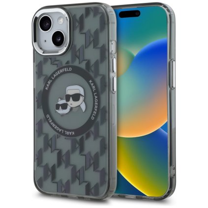 Karl Lagerfeld IML MagSafe iPhone 15 Monogram Karl a Choupette Head čierna