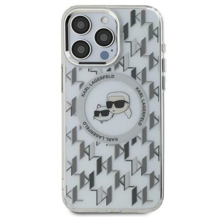 Karl Lagerfeld IML MagSafe iPhone 15 priehľadný monogram Karl&Choupette Head