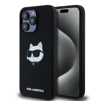 Karl Lagerfeld Silicone MagSafe iPhone 15 Pro Choupette Head ružová
