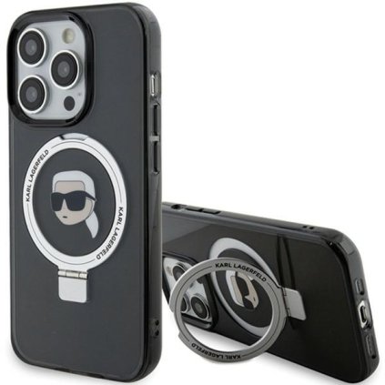 Karl Lagerfeld Hardcase Ring Stand MagSafe iPhone 15 Pro Karl Head čierna