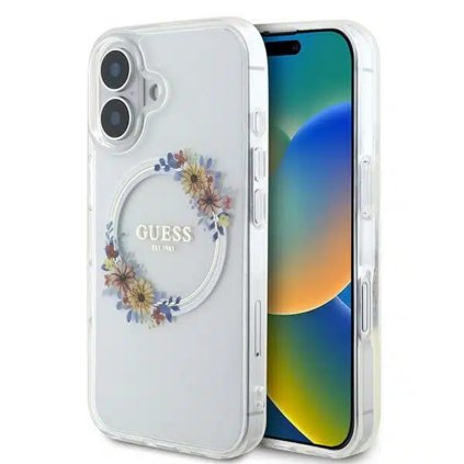 Guess IML Flowers Wreath MagSafe GUHMP16SHFWFCT iPhone 16 priehľadný